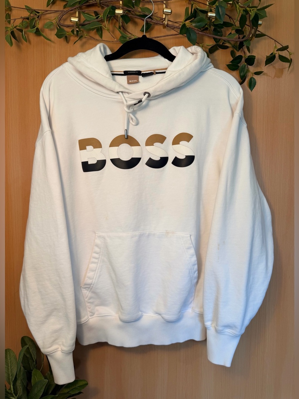 BOSS Hugo Boss Hoodie White Logo Pullover Sweatshirt Size M